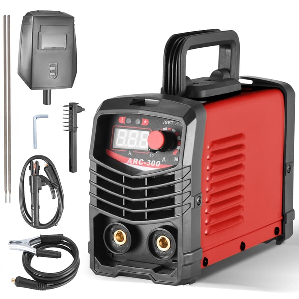 MMA/ARC Inverter Svejsemaskine - 300A IGBT Elektrodesvejser - CE Godkendt - Med Elektrodeholder, Jordklemme, Maske, Børste, Svejdestænger - Rød