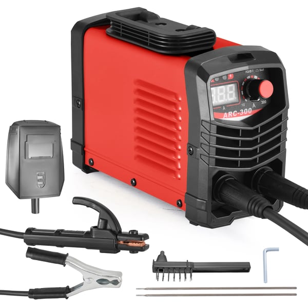 MMA/ARC Inverter Svejsemaskine - 300A IGBT Elektrodesvejser - CE Godkendt - Med Elektrodeholder, Jordklemme, Maske, Børste, Svejdestænger - Rød