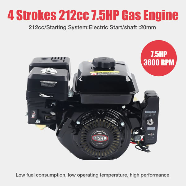 Benzinmotor - Gokart motor - Firetakt - Effekt 7,5 hk 3600 rpm - Slagvolumen 212 cc - Elstart - Luftkølet - Brændstoftank 3,8 l