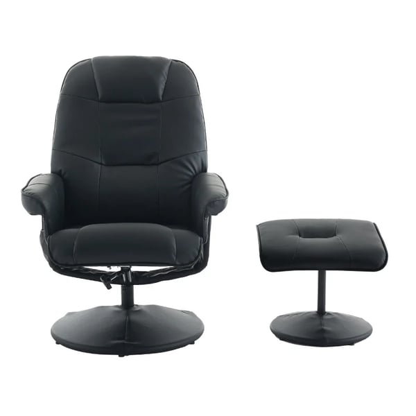 Massagestol - Recliner/TV-stol - PU-læder - Varme - 360° drejbar - Fodskammel - Lænefunktion - Sort