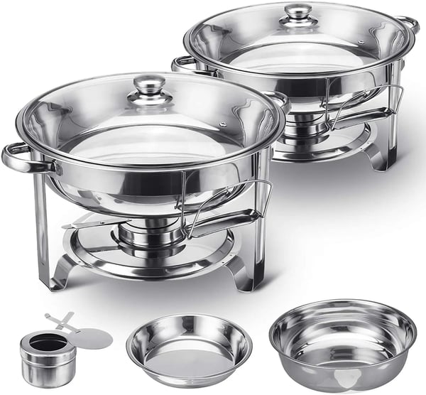 Chafing Dish Tarjoilulämmitin - 2 kpl Setti - 4 l, Vesihaude, Polttoainepidike, Kansi, Metalli - Hopea