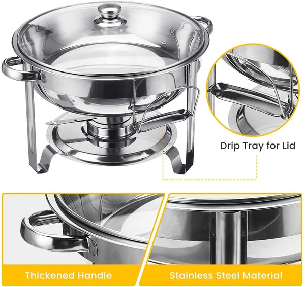 Chafing Dish Buffetvarmer - 2-pak Sæt - 4 l, Vandbad, Brænderholder, Låg, Metal - Sølv