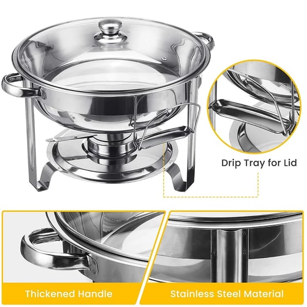 Chafing Dish Buffetvarmer - 2-pak Sæt - 4 l, Vandbad, Brænderholder, Låg, Metal - Sølv