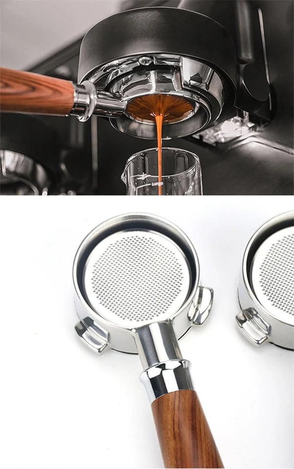 Espressosæt - 58 mm bundløs portafilter - 304 rustfrit stål - Tamper og fordeler/leveler - Til hjemmet