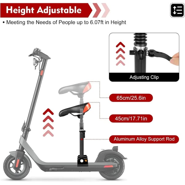 El-løbehjul Sadel - Monteringssæt - Støddæmpet - Højde 45–65 cm - Max 100 kg - Passer M365/M365 Pro - Sæde 16×25 cm - Sort