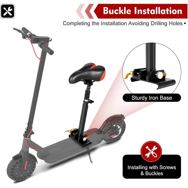 El-løbehjul Sadel - Monteringssæt - Støddæmpet - Højde 45–65 cm - Max 100 kg - Passer M365/M365 Pro - Sæde 16×25 cm - Sort
