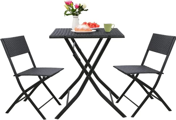 Have-bistrosæt - 3-delt Udemøbelsæt - 1 Bord + 2 Stole - Rattan/Flet - Moderne Stil - 2 Siddepladser - Sort