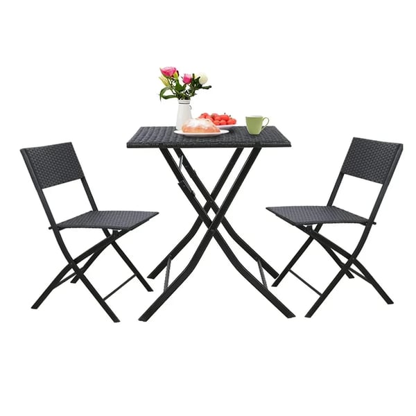 Have-bistrosæt - 3-delt Udemøbelsæt - 1 Bord + 2 Stole - Rattan/Flet - Moderne Stil - 2 Siddepladser - Sort