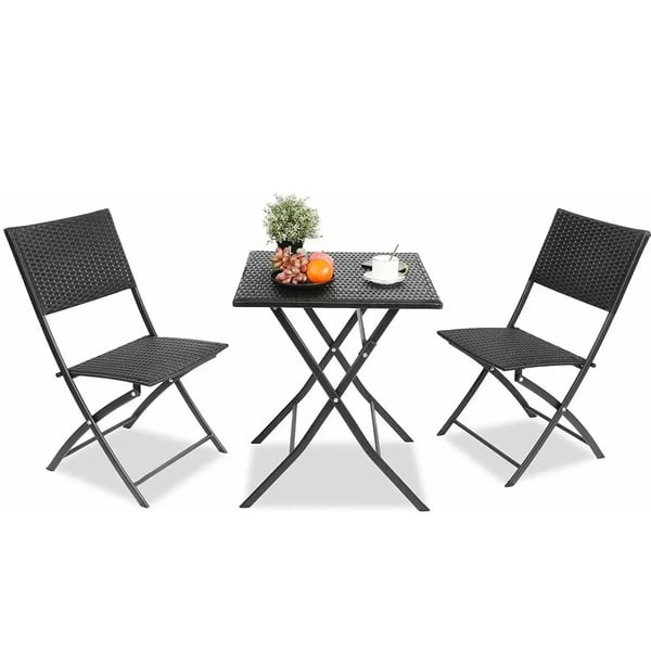 Have-bistrosæt - 3-delt Udemøbelsæt - 1 Bord + 2 Stole - Rattan/Flet - Moderne Stil - 2 Siddepladser - Sort
