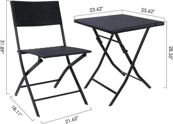 Have-bistrosæt - 3-delt Udemøbelsæt - 1 Bord + 2 Stole - Rattan/Flet - Moderne Stil - 2 Siddepladser - Sort