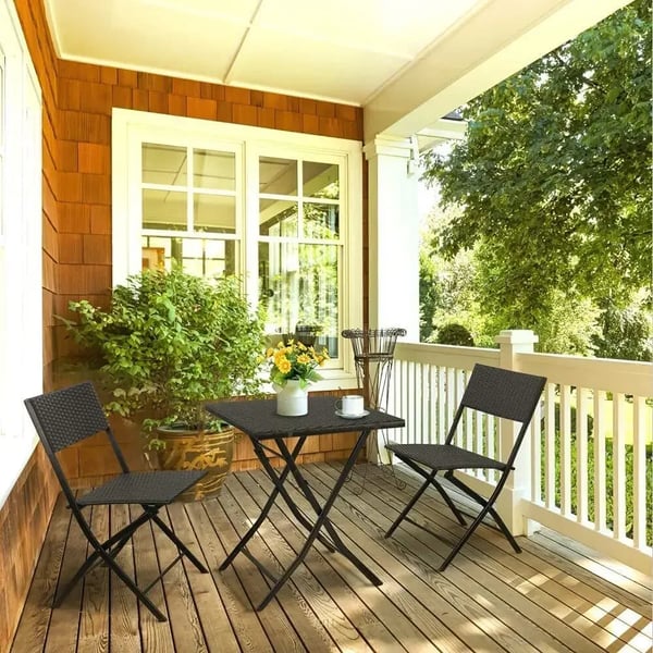 Have-bistrosæt - 3-delt Udemøbelsæt - 1 Bord + 2 Stole - Rattan/Flet - Moderne Stil - 2 Siddepladser - Sort