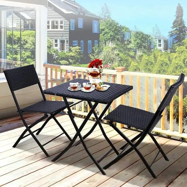 Have-bistrosæt - 3-delt Udemøbelsæt - 1 Bord + 2 Stole - Rattan/Flet - Moderne Stil - 2 Siddepladser - Sort