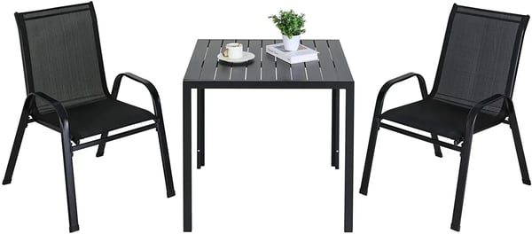 Puutarhapöytä - Ulkoruokapöytä - Alumiinirunko - WPC-kansi - Neliö 75×75×72 cm - Säänkestävä - Neljä hengelle - Musta