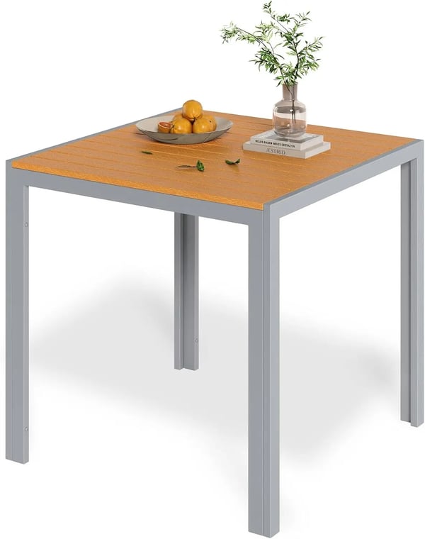 Puutarhapöytä - Ulkoruokapöytä - Neliö 75×75×72 cm - Hopeanvärinen alumiinirunko - WPC-puukansi - Sään ja lämmön kestävä - 4 hengelle - Tummanharmaa