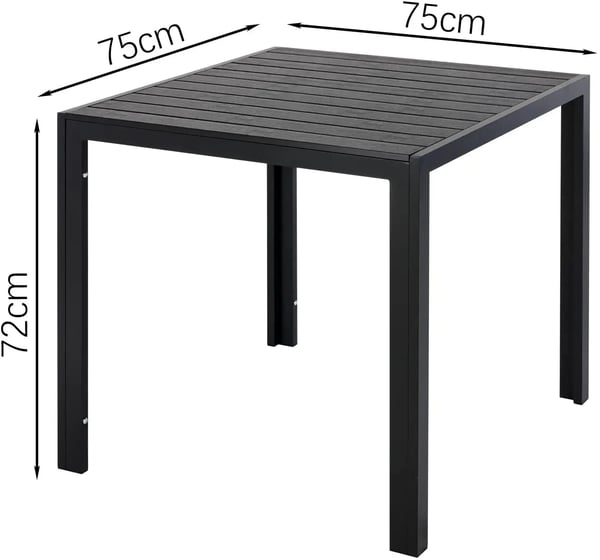 Puutarhapöytä - Ulkoruokapöytä - Alumiinirunko - WPC-kansi - Neliö 75×75×72 cm - Säänkestävä - Neljä hengelle - Musta