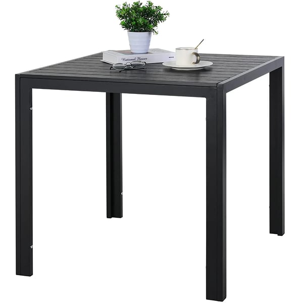 Puutarhapöytä - Ulkoruokapöytä - Alumiinirunko - WPC-kansi - Neliö 75×75×72 cm - Säänkestävä - Neljä hengelle - Musta