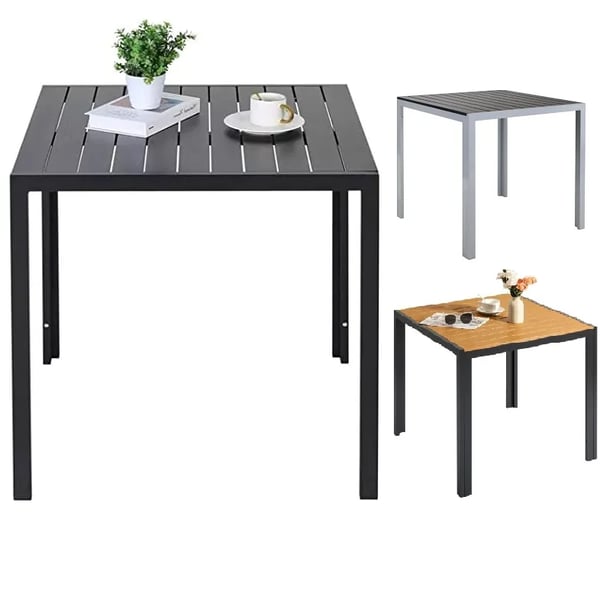 Puutarhapöytä - Ulkoruokapöytä - Alumiinirunko - WPC-kansi - Neliö 75×75×72 cm - Säänkestävä - Neljä hengelle - Musta