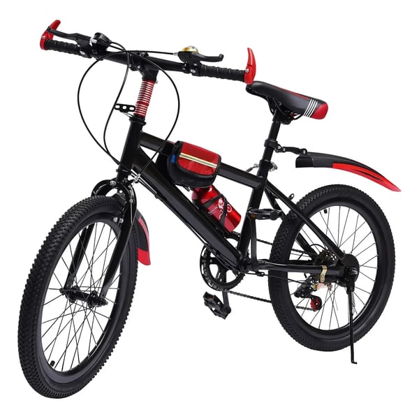 Børnecykel - Mountainbike - 7 Gear - 50 cm Hjul - Bagdæmpning - Kulfiberfælge - Fælgbremse Foran, Fodbremse Bag - Skærme & Flaskeholder - Sort