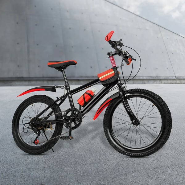 Børnecykel - Mountainbike - 7 Gear - 50 cm Hjul - Bagdæmpning - Kulfiberfælge - Fælgbremse Foran, Fodbremse Bag - Skærme & Flaskeholder - Sort