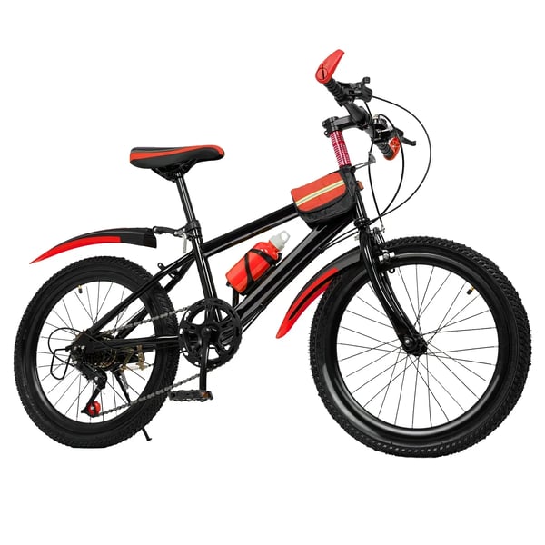 Børnecykel - Mountainbike - 7 Gear - 50 cm Hjul - Bagdæmpning - Kulfiberfælge - Fælgbremse Foran, Fodbremse Bag - Skærme & Flaskeholder - Sort