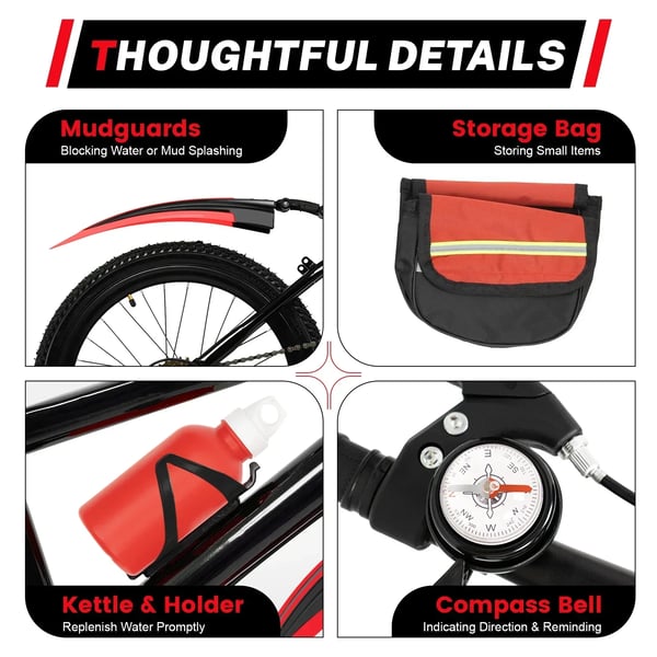 Børnecykel - Mountainbike - 7 Gear - 50 cm Hjul - Bagdæmpning - Kulfiberfælge - Fælgbremse Foran, Fodbremse Bag - Skærme & Flaskeholder - Sort