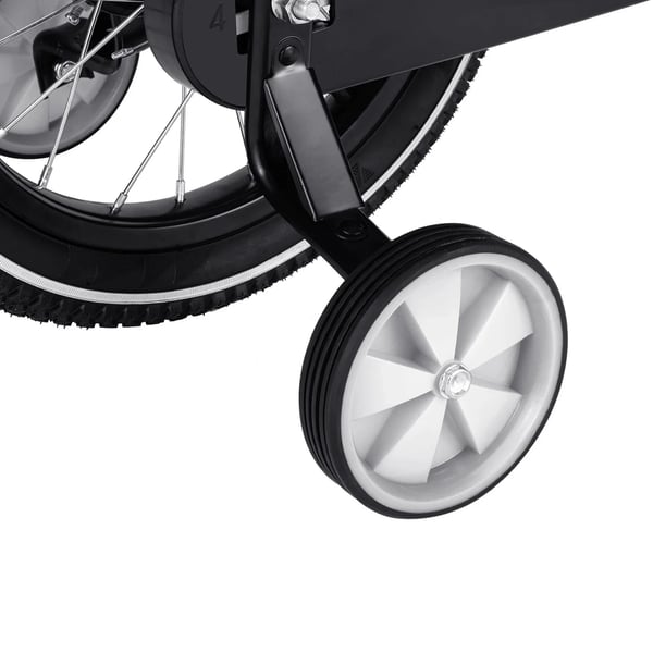 Børnecykel - 35 cm hjul - Kulstofstålramme - Støttehjul - V-bremse foran, navbremse bag - Vægt 8,5 kg - Alder 3–6 år - Hvid