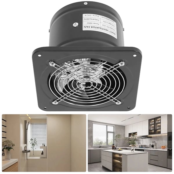 Poistoilmapuhallin - Seinä/Ikkuna - 15 cm, 40 W, 110 V 60 Hz, Kuparimoottori 2600 rpm, Metalli (Rauta), 60–70 dB - Musta