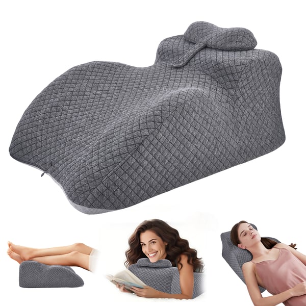 Rygpude til seng - Kilepude - Hukommelsesskum - Rygstøtte ved siddende stilling - Hjælper mod reflux & snorken - Polyester/bomuld - Mørkegrå