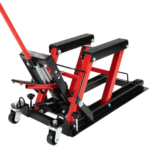 Motorcykel- & ATV-lyft - Hydraulisk saxlyft - 680 kg Kapacitet - Lyft 11,5–36,5 cm - Hopfällbar Plattform - Handtag 57,5 cm - Svart/Röd