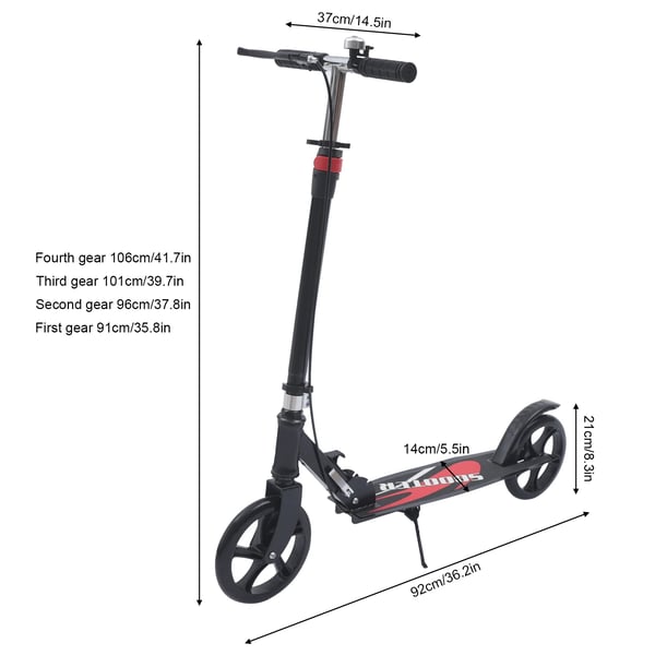 Taitettava Potkulauta - City Potkulauta - Korkeussäädettävä 91–106 cm - Isot 21 cm Renkaat - Kantavuus 150 kg - Kori 2,27 kg - Musta