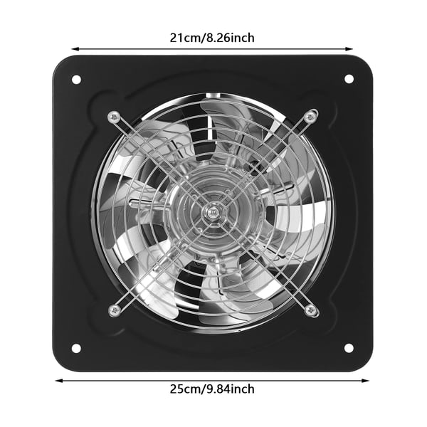 Udsugningsventilator - Vægmonteret ventilationsblæser - 80 W - 2600 o/min - 50–60 dB - US/EU-stik - Metalhus - Sort