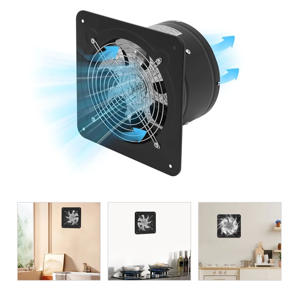 Udsugningsventilator - Vægmonteret ventilationsblæser - 80 W - 2600 o/min - 50–60 dB - US/EU-stik - Metalhus - Sort