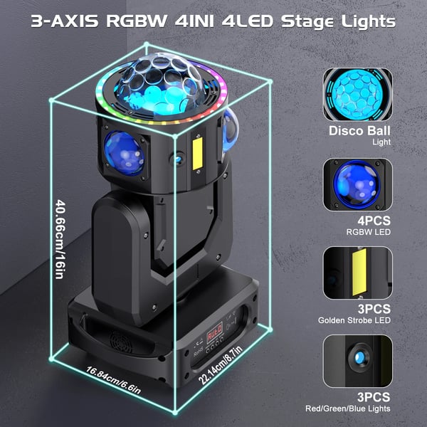 LED Scenelys - 180W Moving Head - DMX512/RDM - 19/25CH - RGBW Beam - LED Strobe - RGB-laser - Lyd/Auto/Master-Slave - Blå