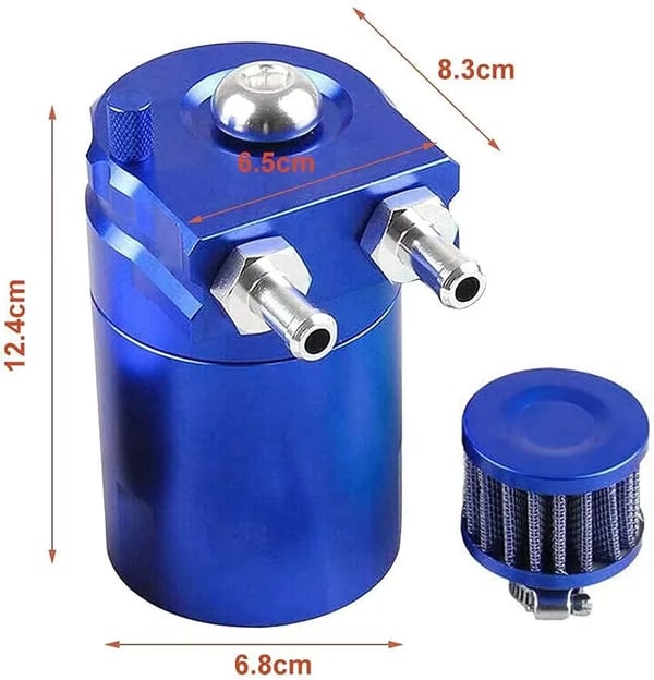Oil Catch Can - Olieudskiller - 300 ml - Aluminium - Universal Bil - Med Luftfilter og Slange - Blå