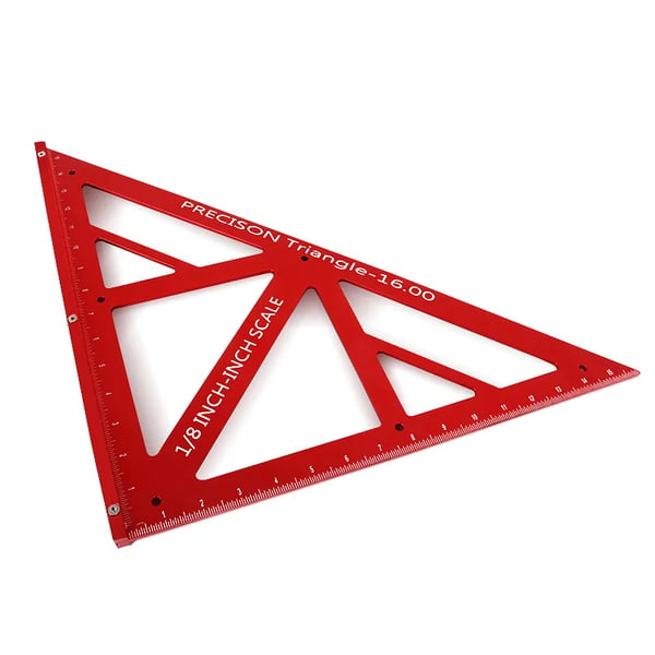 Trekantet tømrervinkel - Vinkelmåler - Aluminiumslegering 40,6 cm - Høj præcision - 90°/45° - Dobbeltskala metrisk/imperial - Rød