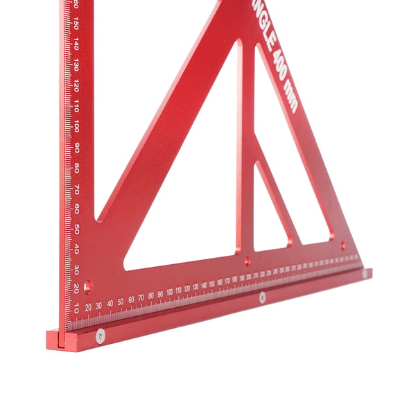 Trekantet tømrervinkel - Vinkelmåler - Aluminiumslegering 40,6 cm - Høj præcision - 90°/45° - Dobbeltskala metrisk/imperial - Rød