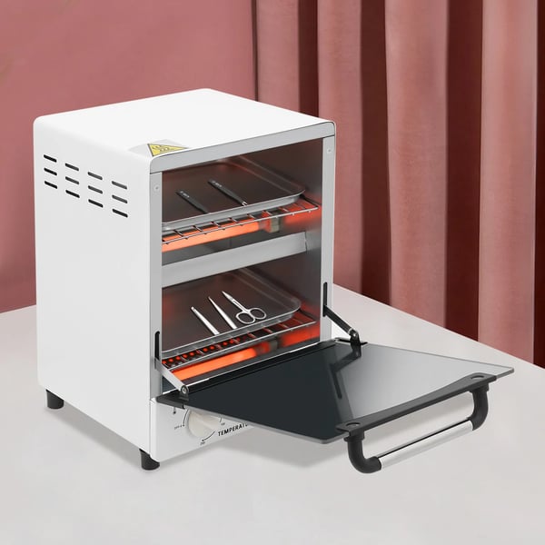 Sterilisator til negleværktøj - Højtemperatur steriliseringsskab 12 L - 0–250 °C - 1000 W - Timer 0–30 min - EU-stik - Hvid