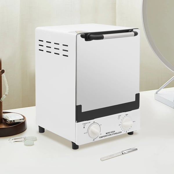 Sterilisator til negleværktøj - Højtemperatur steriliseringsskab 12 L - 0–250 °C - 1000 W - Timer 0–30 min - EU-stik - Hvid