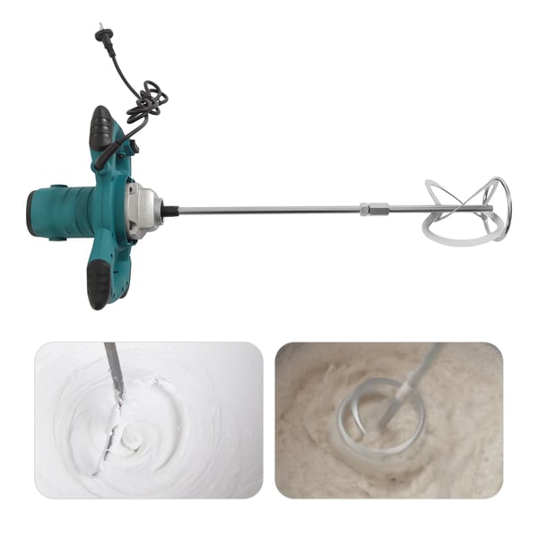 Elektrisk betonblander - Håndholdt mørtelmixer - 2100 W - 6 hastigheder - 0–800 omdr./min - S-formet rørepind