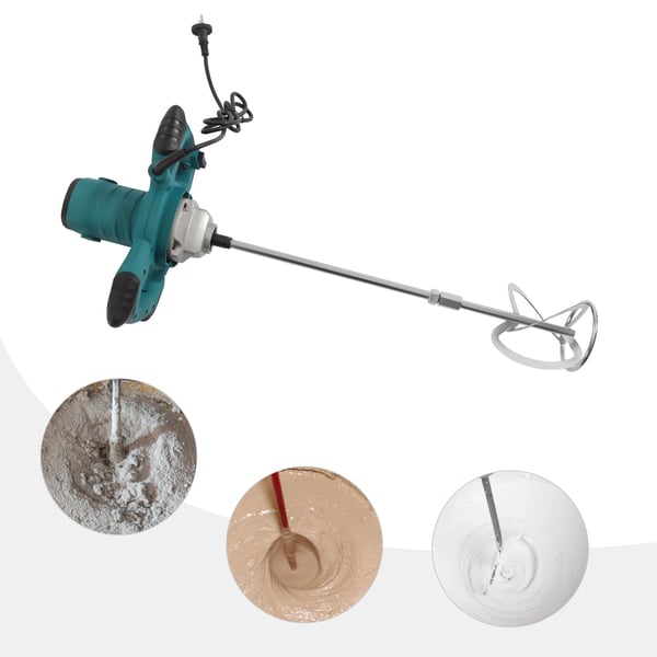 Elektrisk betonblander - Håndholdt mørtelmixer - 2100 W - 6 hastigheder - 0–800 omdr./min - S-formet rørepind