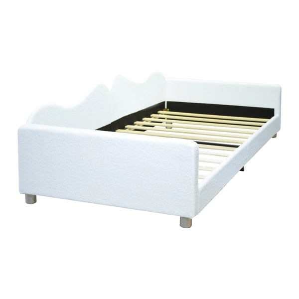 Børneseng/ungdomsseng - Polstret daybed/sengeramme - 90×200 cm - Teddystof - Med ryglæn og armlæn - Hvid