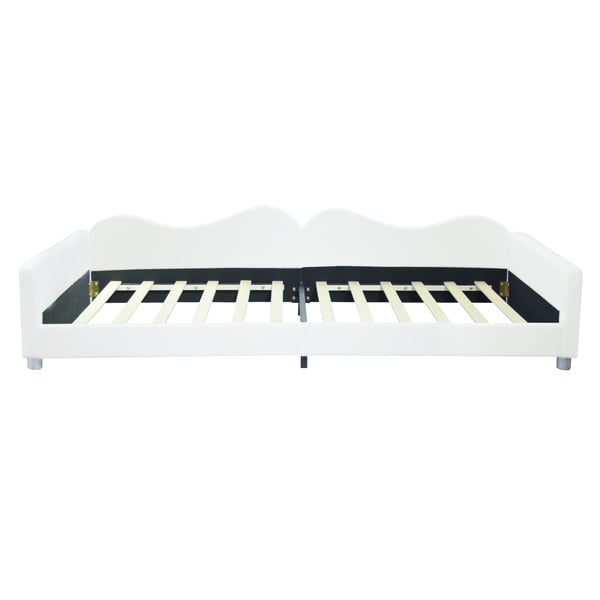 Børneseng/ungdomsseng - Polstret daybed/sengeramme - 90×200 cm - Teddystof - Med ryglæn og armlæn - Hvid