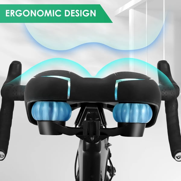 Cykelsadel - MTB-sadel - Ergonomisk bred og tyk - Stødabsorbering - Kulfiber-skal - Blød polstring - Herre - Sort