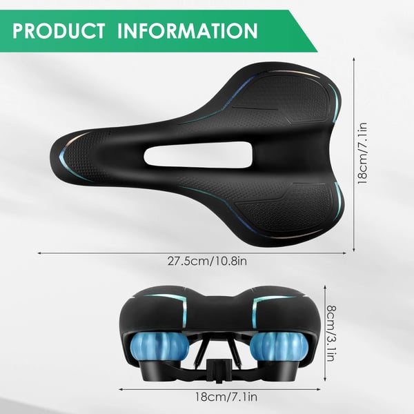 Cykelsadel - MTB-sadel - Ergonomisk bred og tyk - Stødabsorbering - Kulfiber-skal - Blød polstring - Herre - Sort