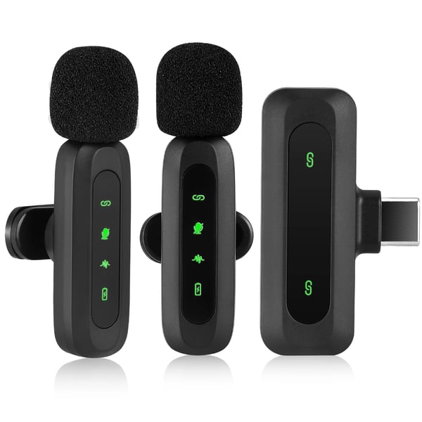 Trådløs clip-on - Lavalier mikrofon - Plug & Play til iPhone/Android - Lightning‑modtager - Kondenser, indbygget batteri - Dobbelt sæt - Sort