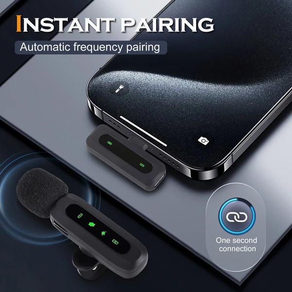 Langaton solmiomikrofoni - Lavalier - Plug & Play iPhone/Androidille - Lightning‑vastaanotin - Kondensaattori, sisäänrakennettu akku - Tuplasetti