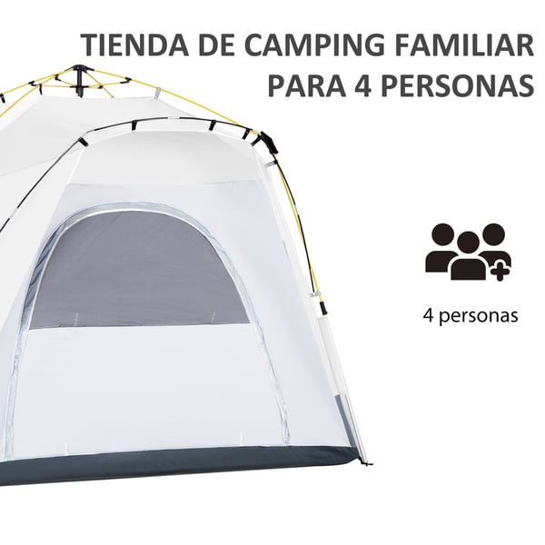Snabbuppsatt campingtält - Fyrsäsongstält - 3–4 personer - 240×240×199 cm - 4 fönster & 2 fickor - Bärväska - 201T polyester - Ljusgrå