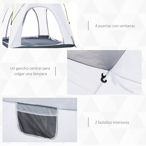 Snabbuppsatt campingtält - Fyrsäsongstält - 3–4 personer - 240×240×199 cm - 4 fönster & 2 fickor - Bärväska - 201T polyester - Ljusgrå