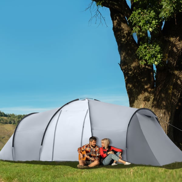 Familjetält - Campingtält - 3–4 Personer - 2 Sovrum & 1 Vardagsrum - 4 Säsonger - Vattentät & UV-skydd - 590×245×193 cm - Mörkgrå