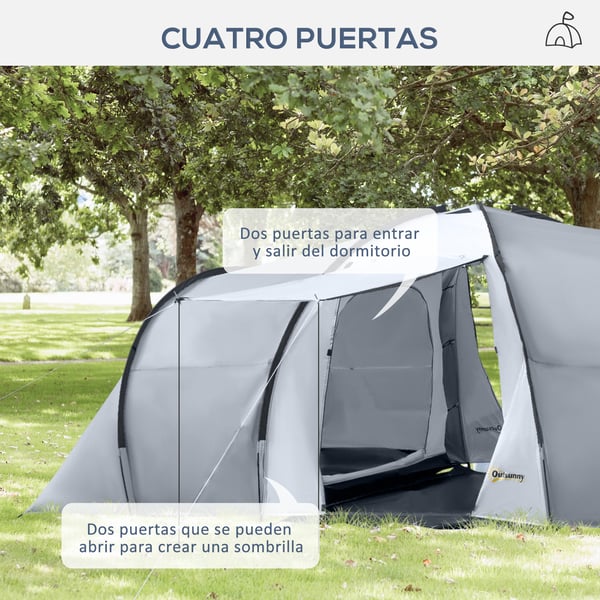 Familjetält - Campingtält - 3–4 Personer - 2 Sovrum & 1 Vardagsrum - 4 Säsonger - Vattentät & UV-skydd - 590×245×193 cm - Mörkgrå